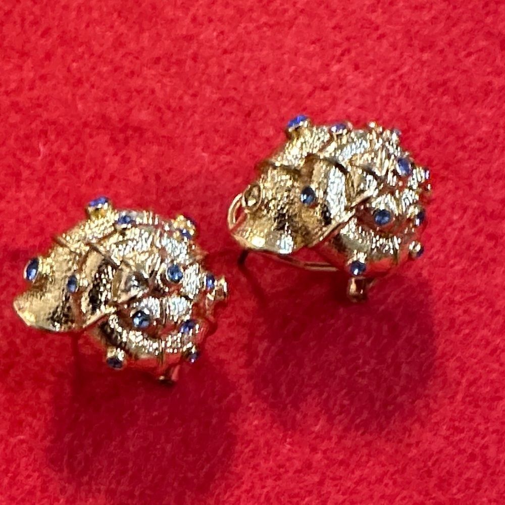 FORNASH Elegant Stamped Gold Earrings w/ Vibrant Blue Stones